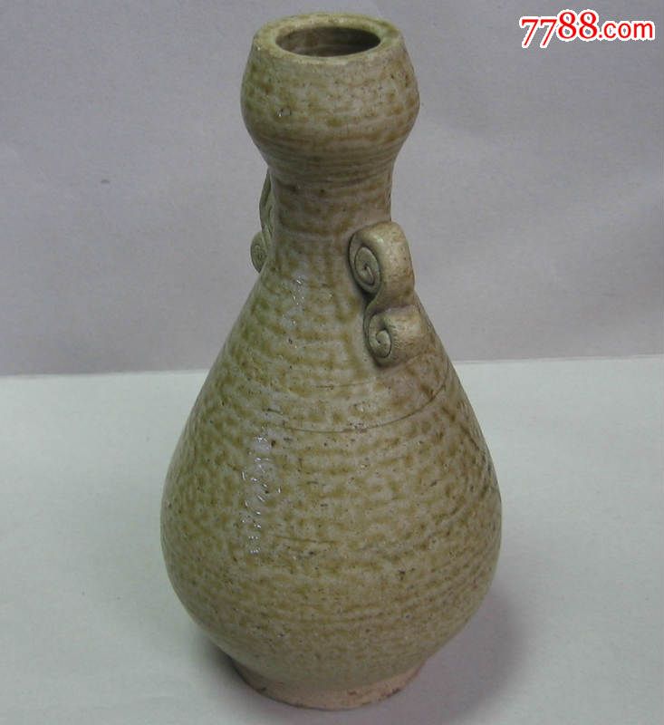高古瓷器老窑瓷器--隋唐青瓷卷云耳蒜头瓶【开门好器型】